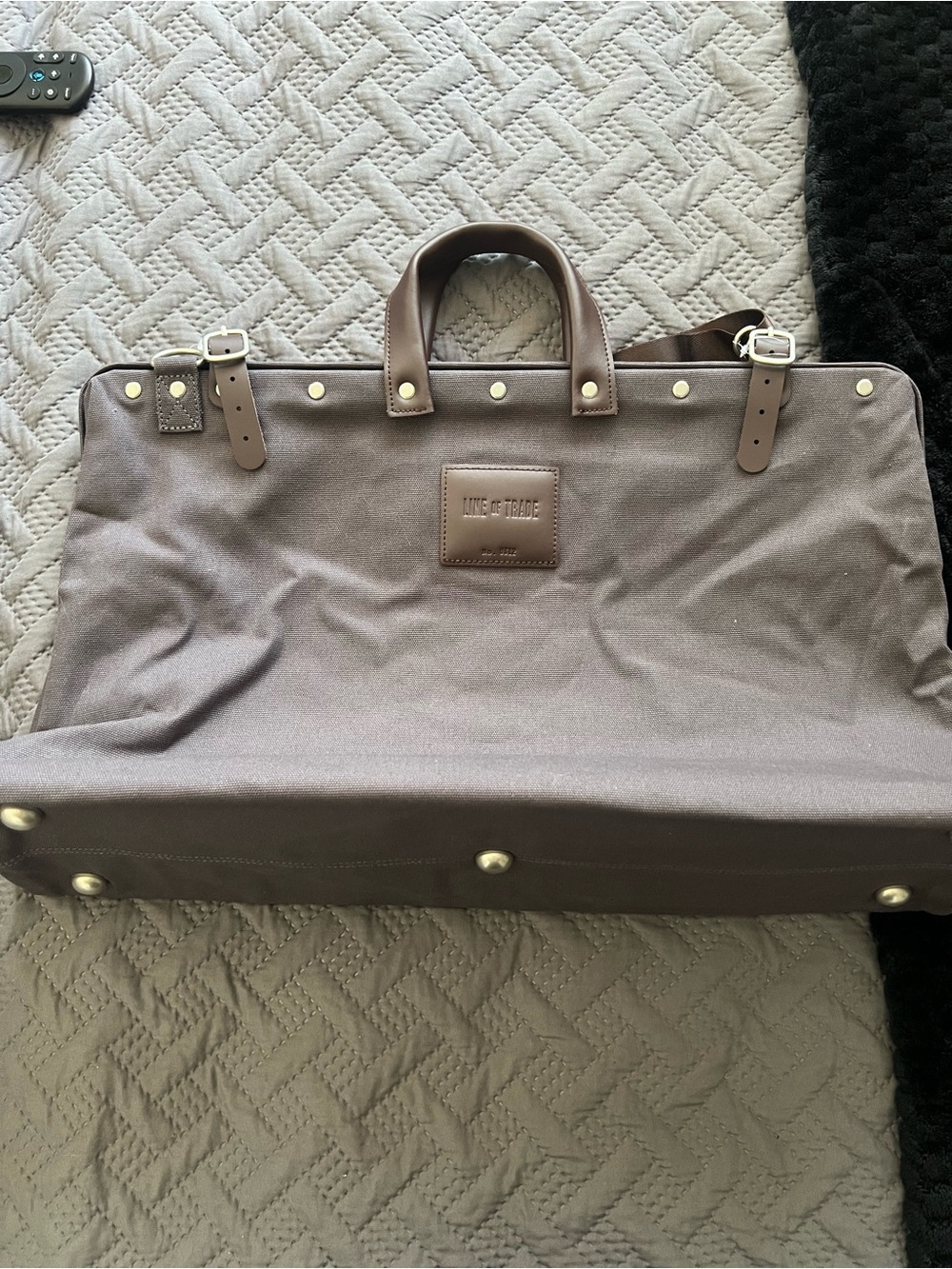 Line of Trade Brown Canvas Travel Duffel with Leather Trim
